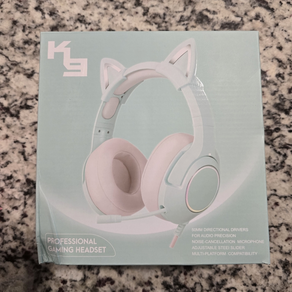 Teal Cat Ear Gaming Headphones.